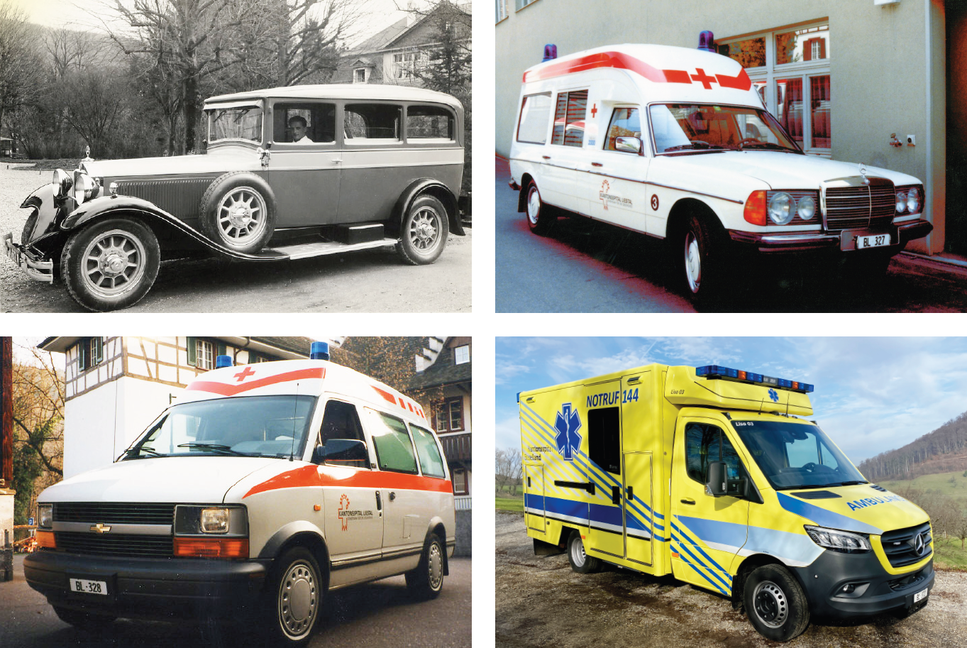 KSBL-Krankenwagen zwischen den 1930er bis 2020er Jahren