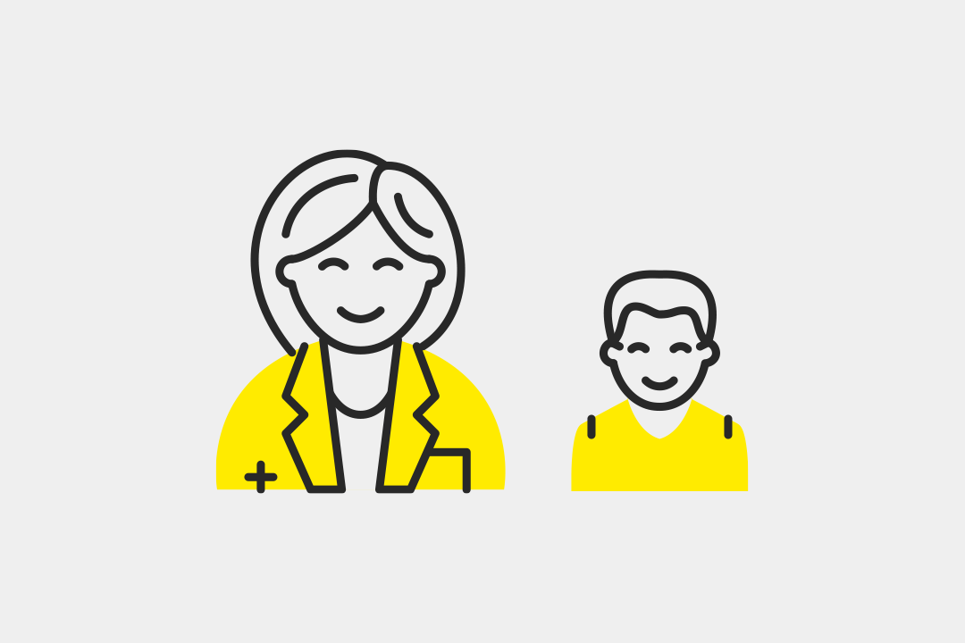 Illustration einer lächelnden Ärztin und eines Pflegers in gelber Kleidung. Symbolisch für das Personal im KSBL in Basel